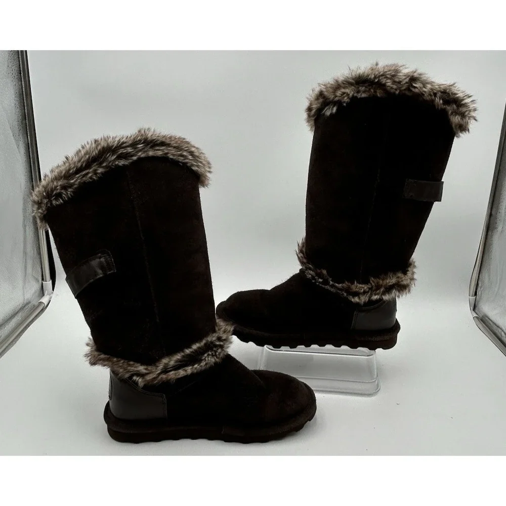 Bearpaw Sheilah Tall Suede Fur Lined Boots‎ Winter Snow Women 7 Brown New